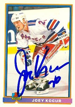 Autograph Warehouse 68563 Joey Kocur Autographed Hockey Card New York Rangers 1991 Bowman No. 69