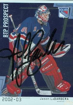 Autograph Warehouse 68614 Jason Labarbera Autographed Hockey Card New York Rangers 2003 In The Game No. 86