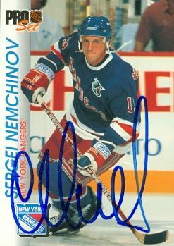 Autograph Warehouse 68713 Sergei Nemchinov Autographed Hockey Card New York Rangers 1992 Pro Set No. 117