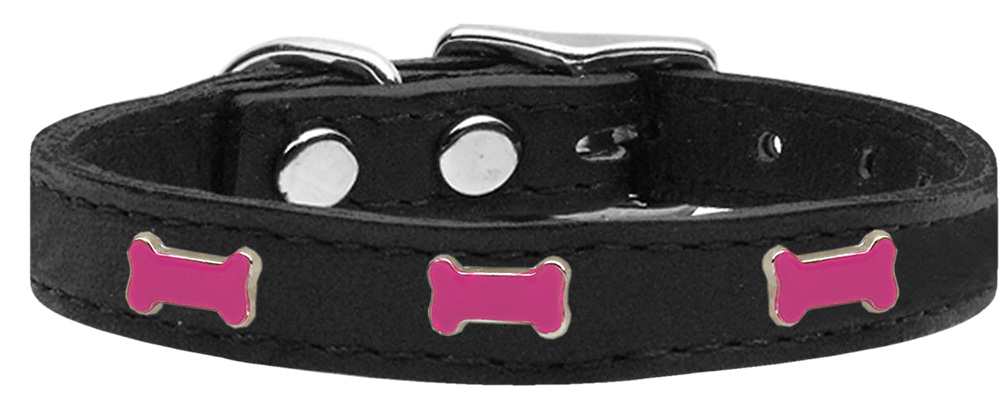 Mirage Pet Products 83-46 Bk16 Pink Bone Widget Genuine LeaTher Dog Collar&#44; Black - Size 16