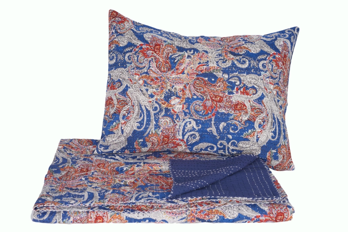 WALLY DECOR 507 90 x 108 in. Kantha Bed Spread Incl 2 Pillows 20 x 26 in.