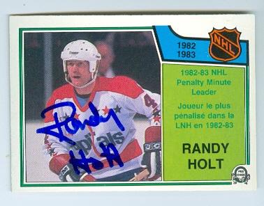 Autograph 124640 Washington Capitals 1983 O Pee Chee No. 220 Penalty Minutes Leader Randy Holt Autographed Hockey Card