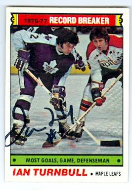 Autograph 212104 Toronto Maple Leafs 1977 Topps No. 215 Record Breaker Ian Turnbull Autographed Hockey Card