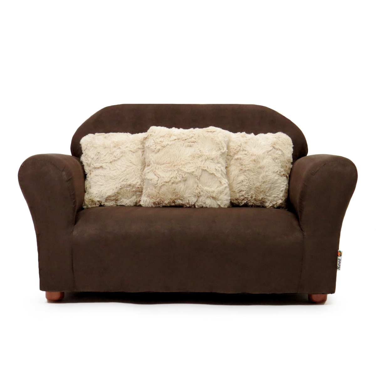 Keet SR081 Plush Childrens Sofa with Khaki Accent Pillows, Brown - 32 x 18 x 18 x in.
