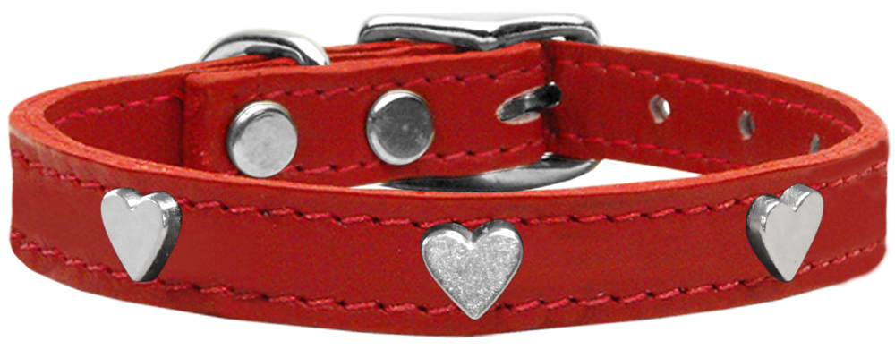 Mirage Pet Products 83-66 Rd24 Silver Heart Widget Genuine Leather Dog Collar&#44; Red - Size24