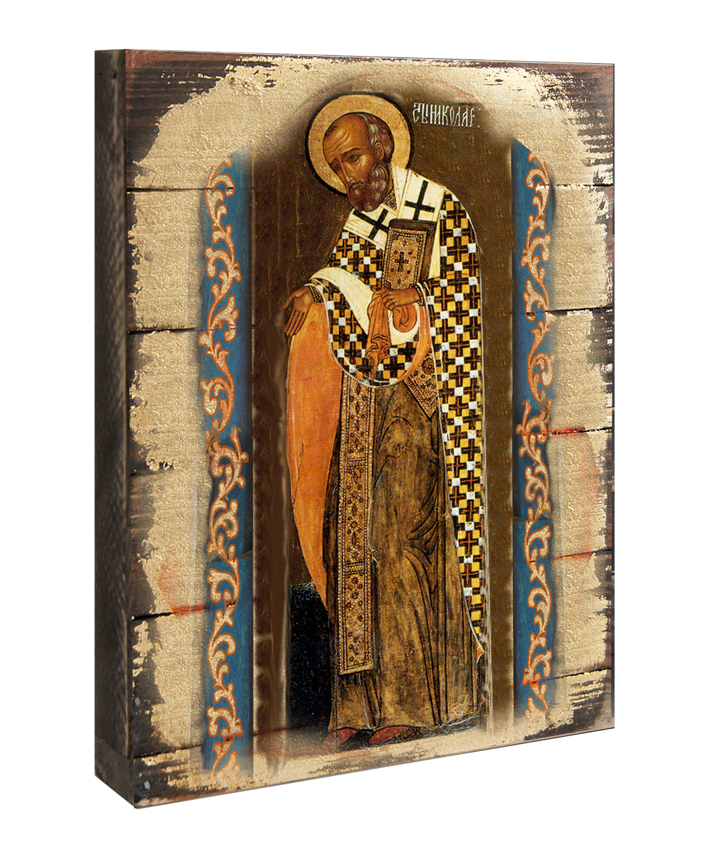 G.Debrekht 85033-08 Saint Nickolas Icon Painting on Gold-Plated Wooden Block