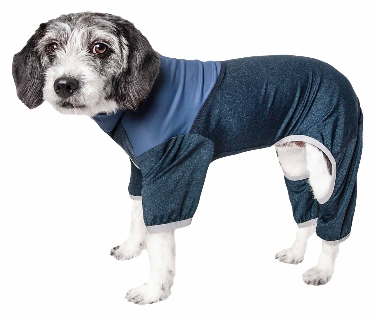 Natural Life Pet Products Pet Life YGHL4TLXL Active Embarker Heathered Performance 4-Way Stretch Two-Toned Full Bodied Warm Up Track Suit - Teal & Navy&#4