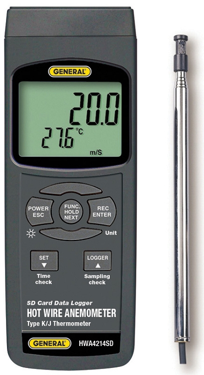 General Tools & Instruments HWA4214SD Data Logging Hot Wire Aneometer W- Excel Formatted Sd Card