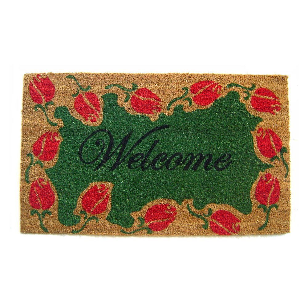 Geo Crafts G469 18 x 30 in. PVC Backed Tulip Border Welcome Entry Way Doormat