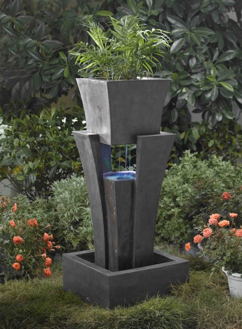 Jeco FCL048 Raining Water Fountain With Planter With Led Light