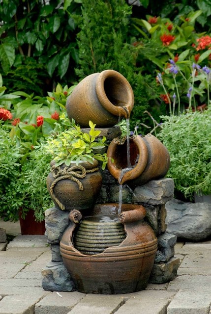ProPation Multi Pots Outdoor Water Fountain With Flower Pot