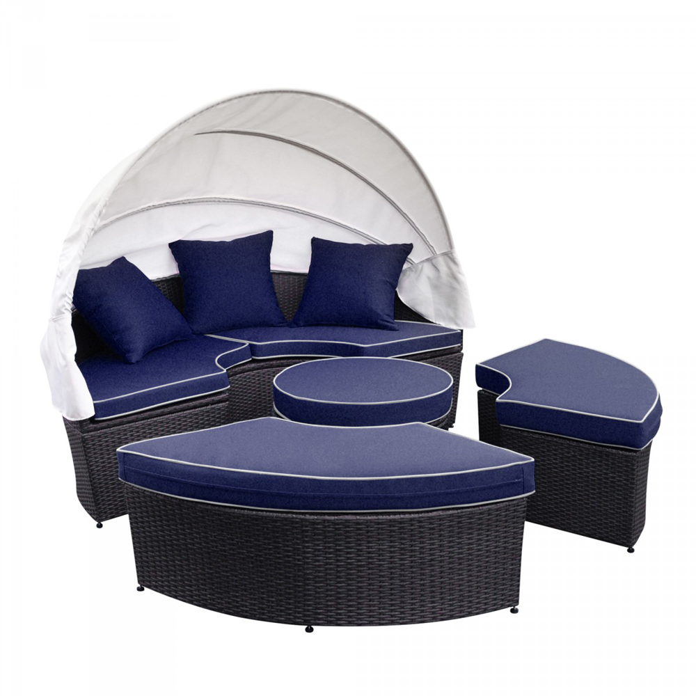 Jeco WB001-FS011 All-Weather Wicker Sectional Daybed, Blue Cushion