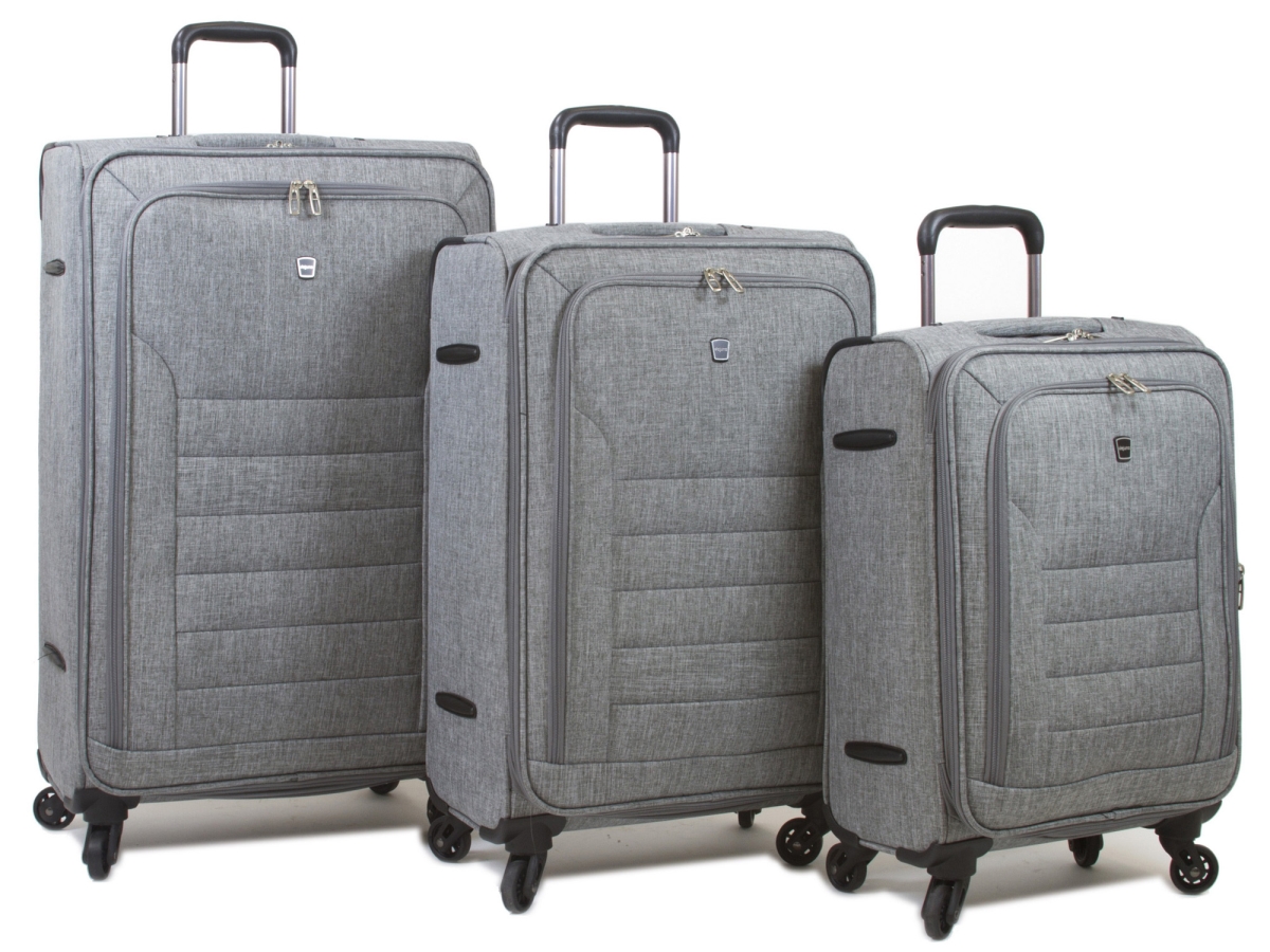 Dejuno 25DJ-626-GREY Noir Lightweight Spinner Luggage Set with Laptop Pocket - Grey&#44; 3 Piece