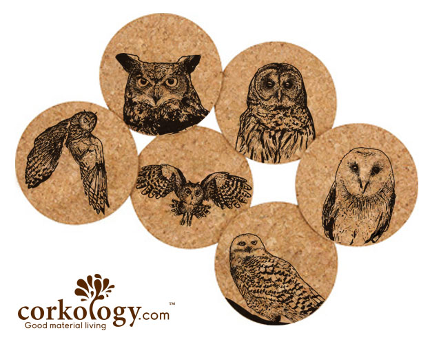 Corkology 411 Owls Cork Coaster Sets