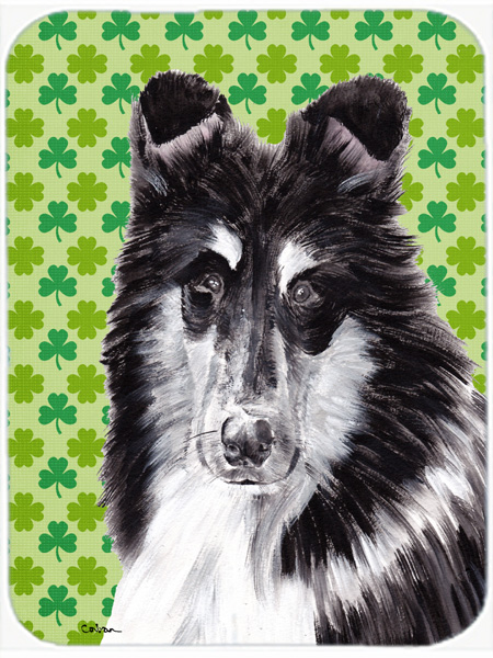 Caroline's Treasures SC9726MP Black And White Collie Lucky Shamrock St. Patricks Day Mouse Pad- Hot Pad Or Trivet- 7.75 x 9.25 In.