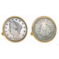 UPM GLOBAL 13554 1883 First-Year-of-Issue Liberty Nickel Goldtone Bezel Coin Cuff Links