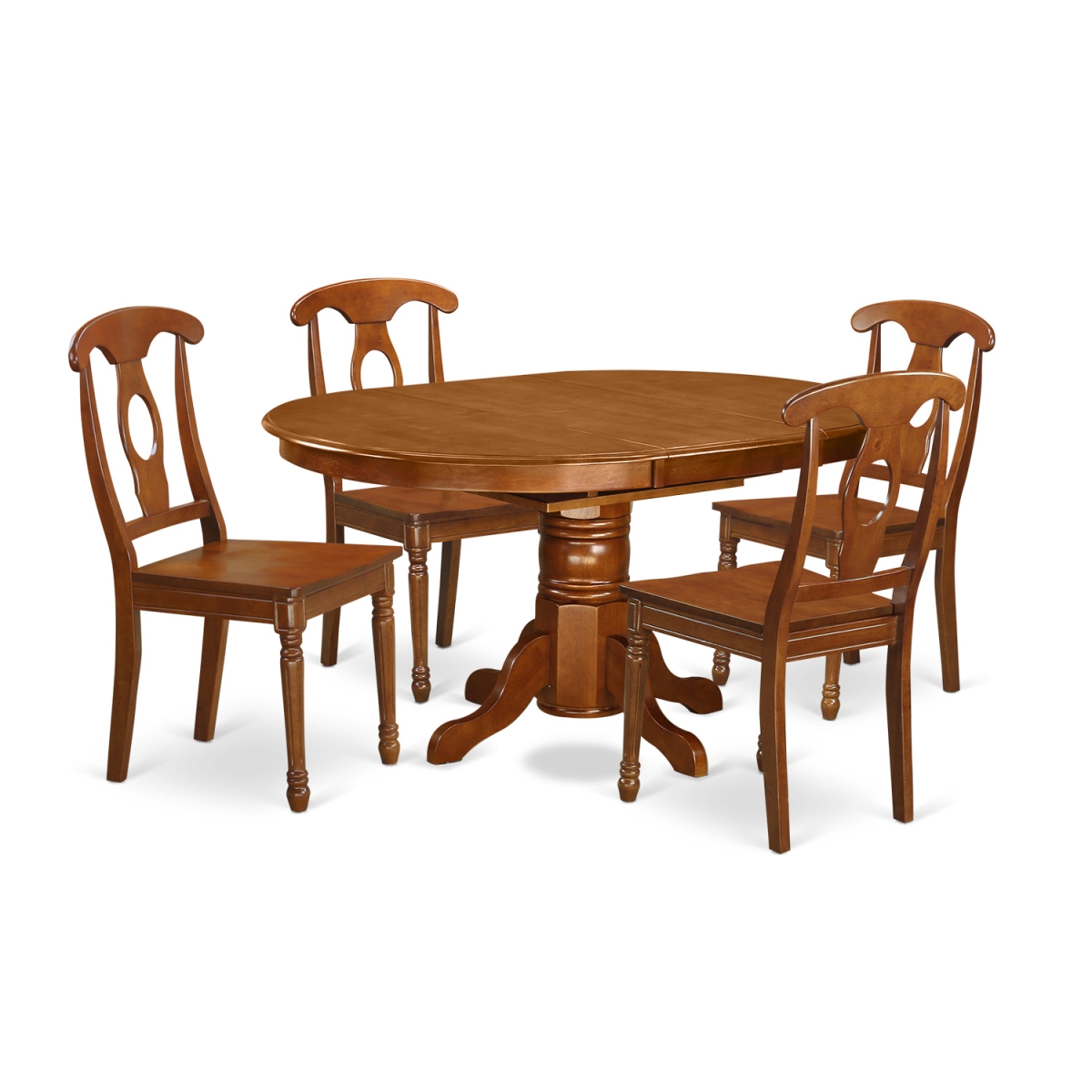 East West Furniture AVNA5-SBR-W Dining Room Table with Leaf & 4 Chairs, Saddle Brown