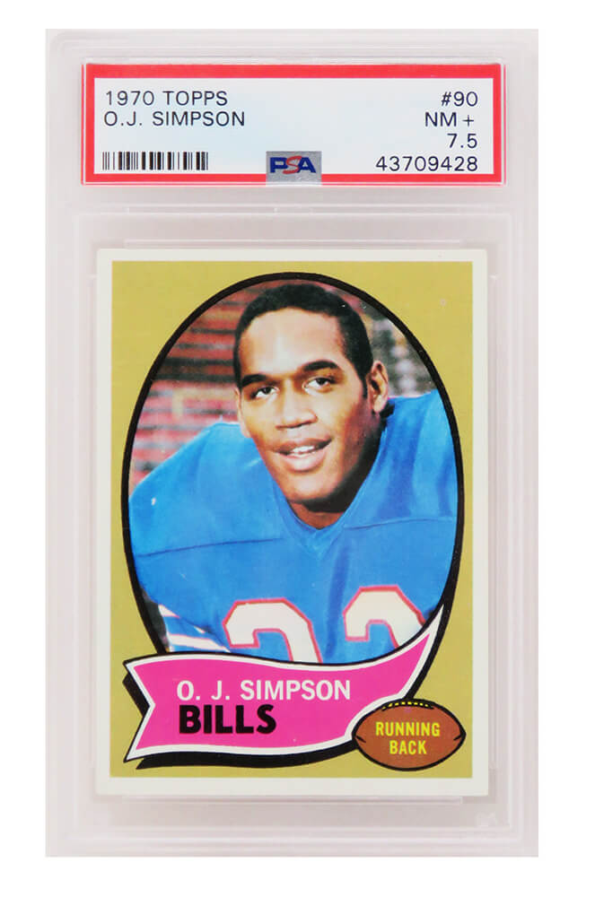 Schwartz Sports Memorabilia PS3OS70TB O.J. Simpson Signed Buffalo Bills 1970 Topps Football RC Rookie Card - No. 90 for PSA 7.5 NM B