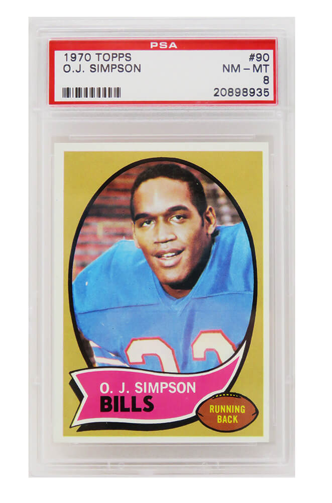Schwartz Sports Memorabilia PS3OS70TC O.J. Simpson Signed Buffalo Bills 1970 Topps Football RC Rookie Card - No. 90 for PSA 8 NM-MT C