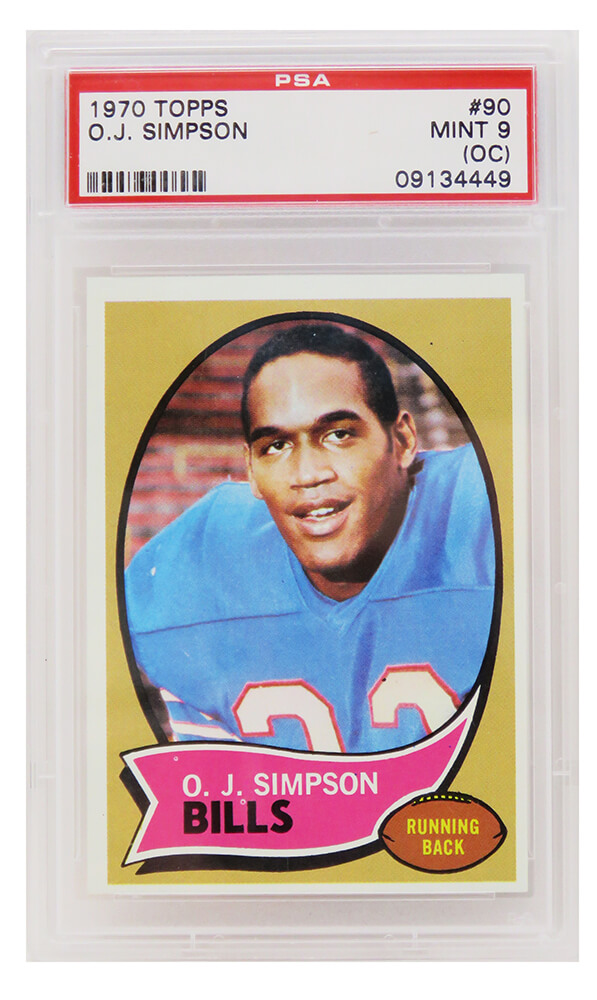 Schwartz Sports Memorabilia PS3OS70TD O.J. Simpson Signed Buffalo Bills 1970 Topps Football RC Rookie Card - No. 90 for PSA 9 OC MINT D