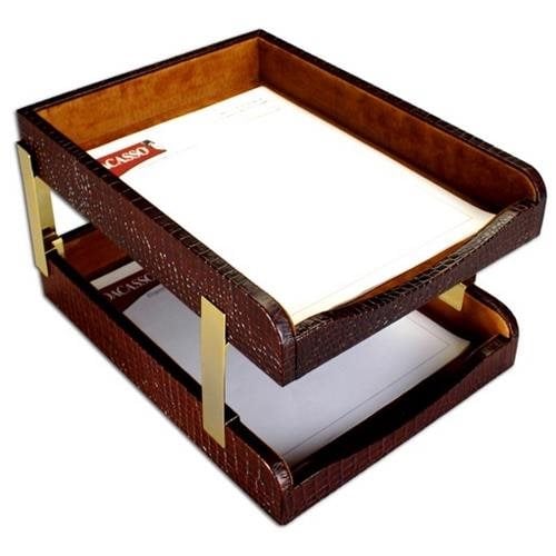 Eva-Dry/Momentum Sales & Mktg Dacasso a2020 Crocodile Embossed Leather Double Letter Trays - Brown