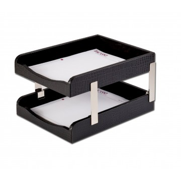 Eva-Dry/Momentum Sales & Mktg Dacasso a2220 Crocodile Embossed Leather Double Letter Trays - Black