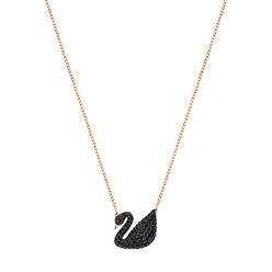 SWAROVSKI Womens Iconic Swan Rose-gold Finish Pendant Necklace, Black crystal