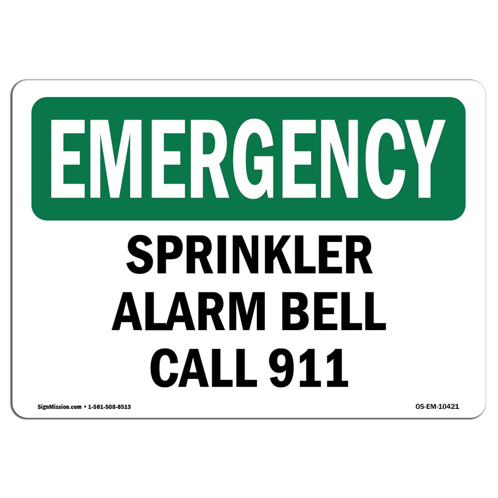 SignMission OS-EM-D-35-L-10421 OSHA Emergency Sign - Sprinkler Alarm Bell Call 911