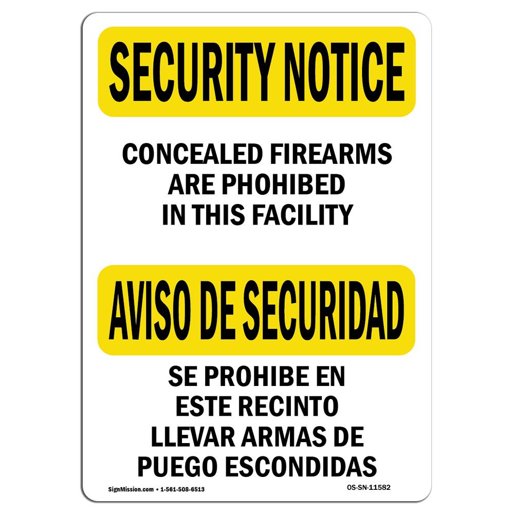 SignMission OS-SN-A-710-L-11582 7 x 10 in. OSHA Security Notice Sign - No Concealed Carry Bilingual