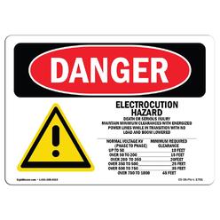 SignMission OS-DS-A-1014-L-1781 10 x 14 in. OSHA Danger Sign - Electrocution Hazard Crane