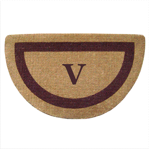 Nedia Home 02055V Single Picture - Brown Frame 22 x 36 In. Half Round Heavy Duty Coir Doormat - Monogrammed V