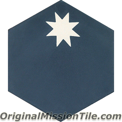 Original Mission Tile H88233-01-S Small Hexagonal Star 01 Cement Tiles&#44; Navy & White - Box of 12