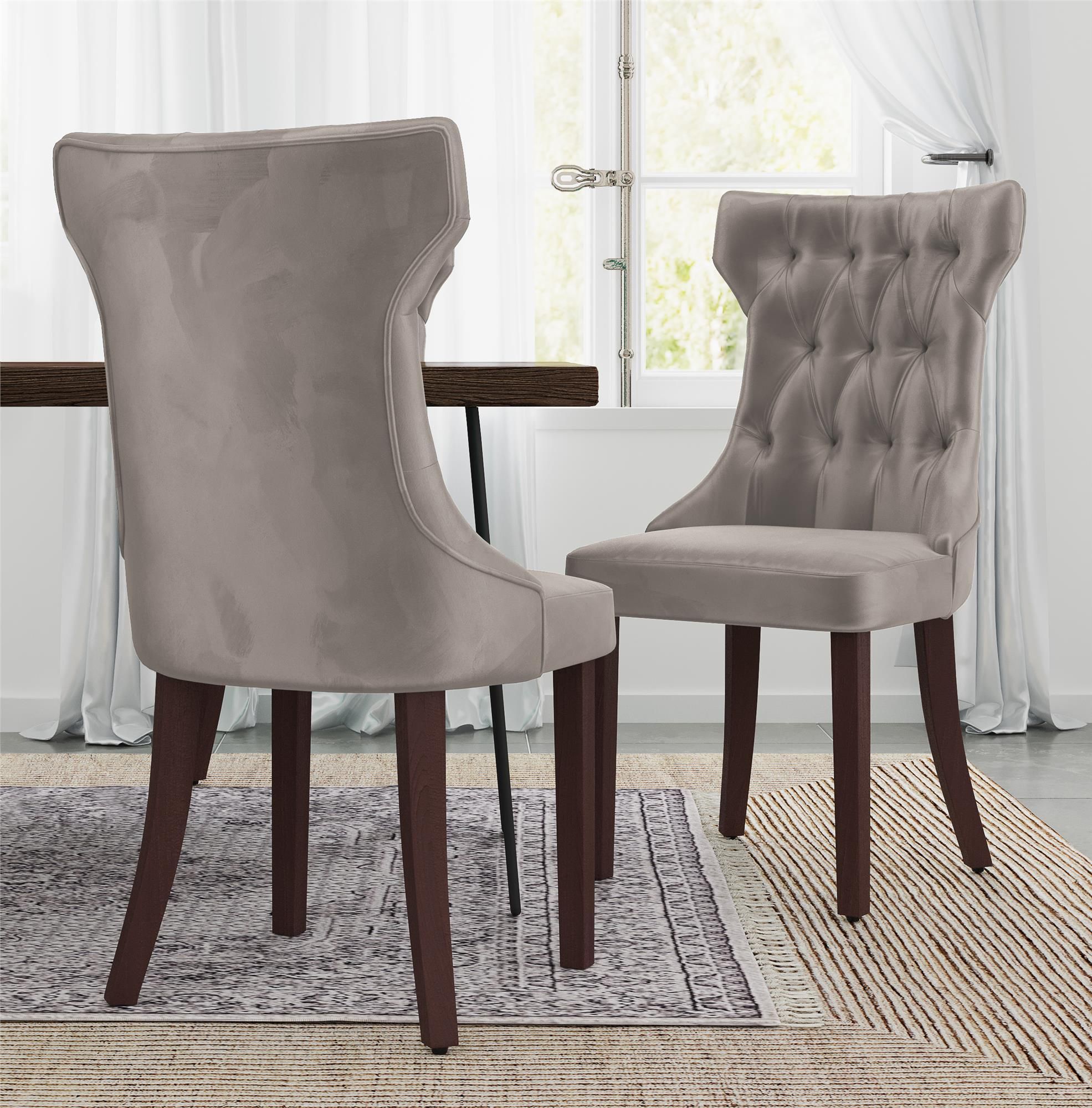 Dorel DHP Clairborne Tufted Dining Chair (2 Pack), Wood, Taupe / Espresso