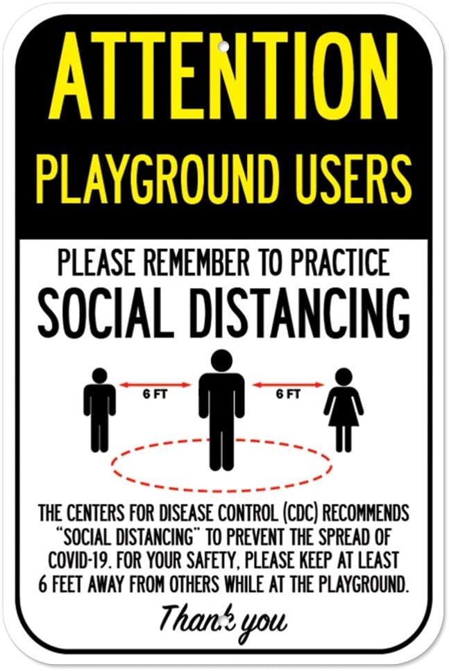SignMission A-1218-25413 Public Safety Sign - Attention Playground Users Practice Social Distancing