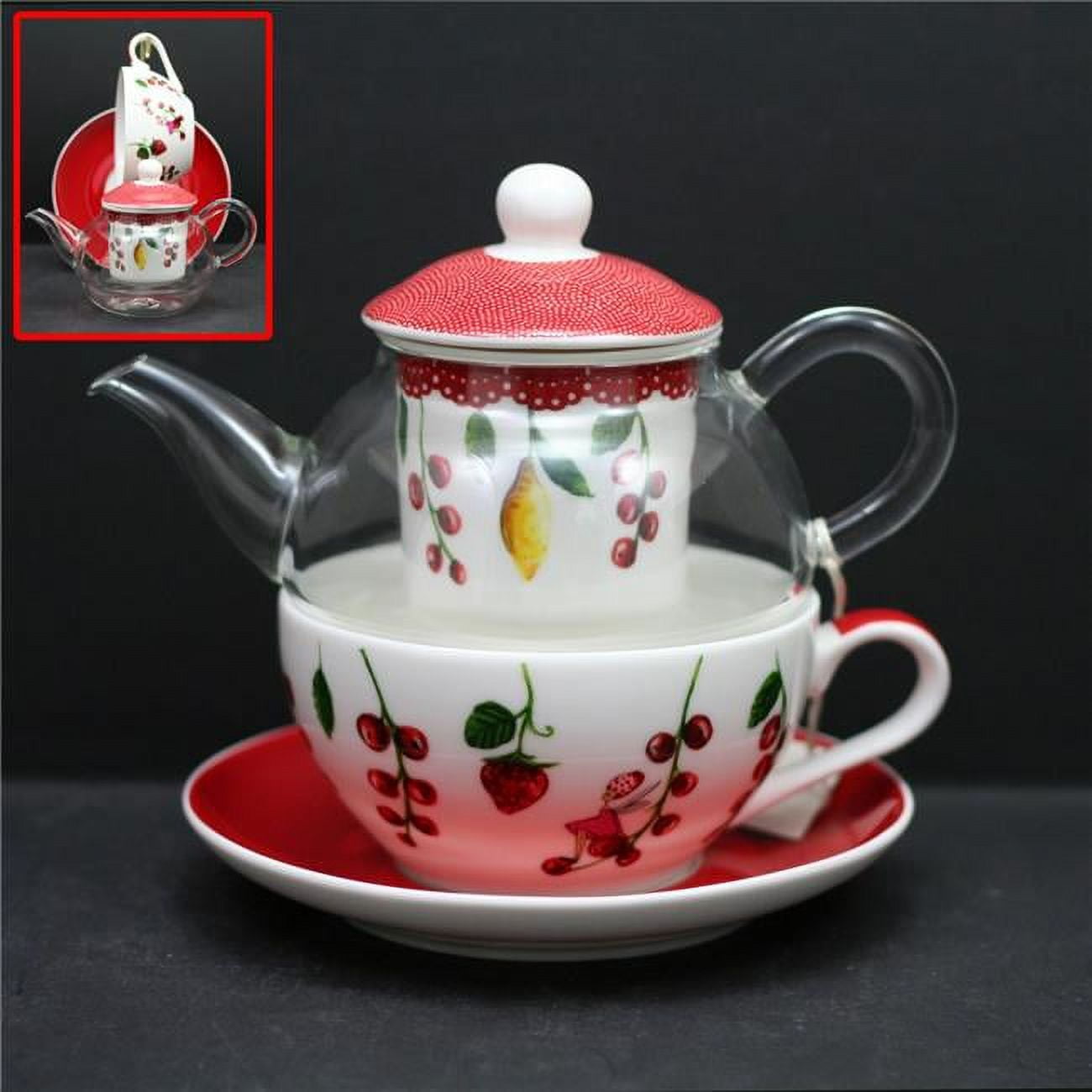 Ace AC-X4801 Tea For One Teapot. 350cc and poreclain tea cup 240cc Pocerlain tea cup&#44; Red
