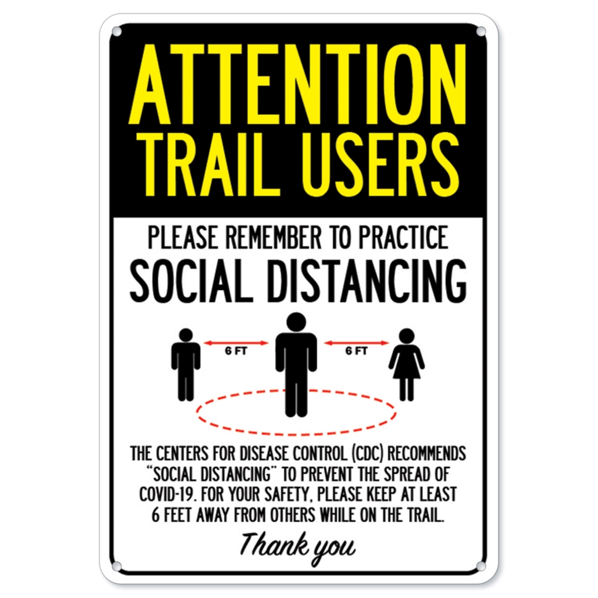 SignMission OS-NS-P-710-25371 Covid-19 Notice Sign - Attention Trail Users Practice Social Distancing