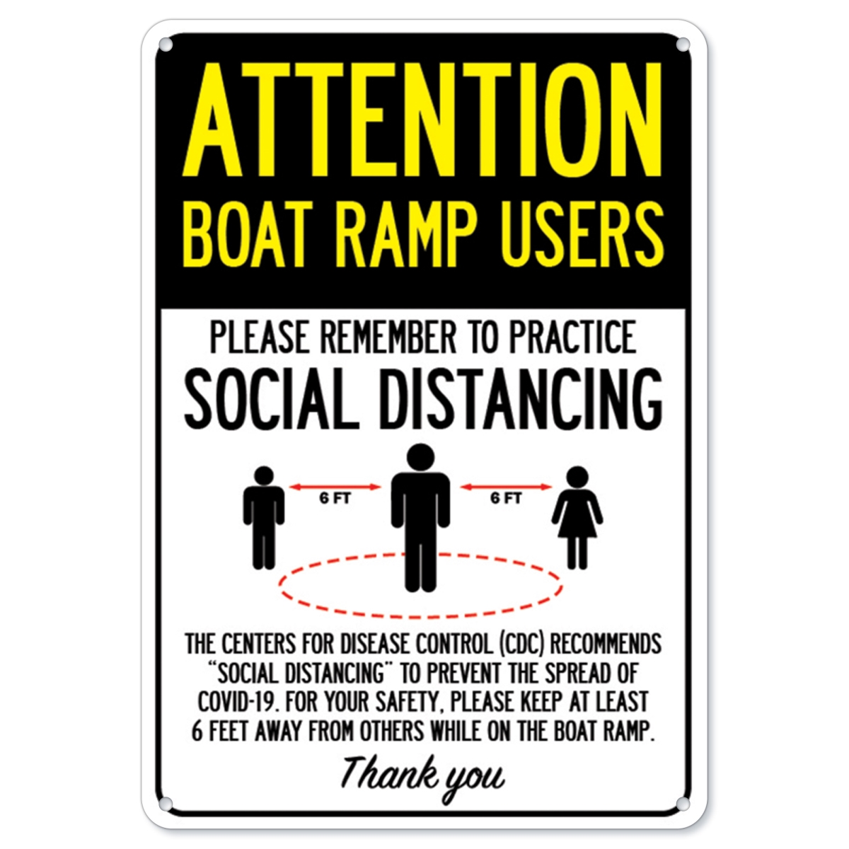SignMission OS-NS-A-1218-25372 Covid-19 Notice Sign - Attention Boat Ramp Users Practice Social Distancing