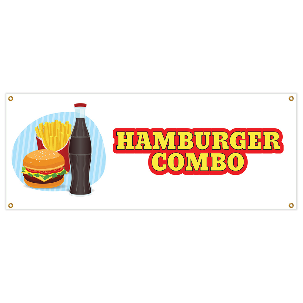 SignMission B-Hamburger Combo 18 x 48 in. Banner Sign - Hamburger Combo
