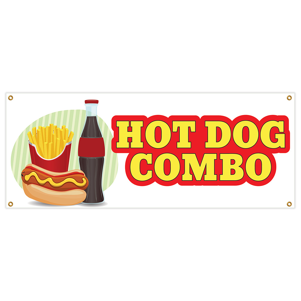 SignMission B-Hot Dog Combo 18 x 48 in. Banner Sign - Hot Dog Combo