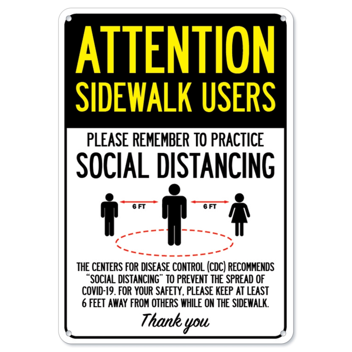 SignMission OS-NS-P-1014-25375 Covid-19 Notice Plastic Sign - Attention Sidewalk Users Practice Social Distancing