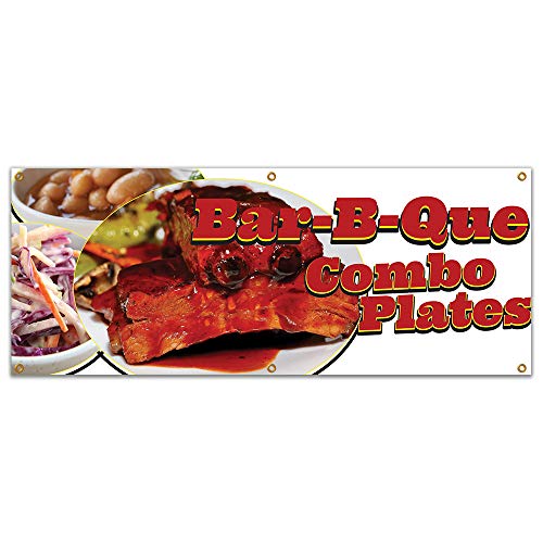 SignMission B-72 Bar-B-Que Combo Plates19 72 in. Concession Stand Food Truck Single Sided Banner - Bar-B-Que Combo Plates
