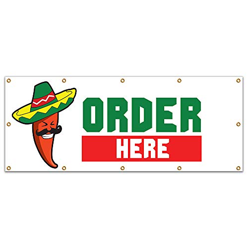 SignMission B-120 Order Here19 120 in. Concession Stand Food Truck Single Sided Banner - Order Here
