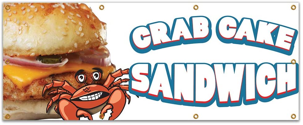SignMission B-96 Crab Cake Sandwich19 96 in. Concession Stand Food Truck Single Sided Banner - Crab Cake Sandwich