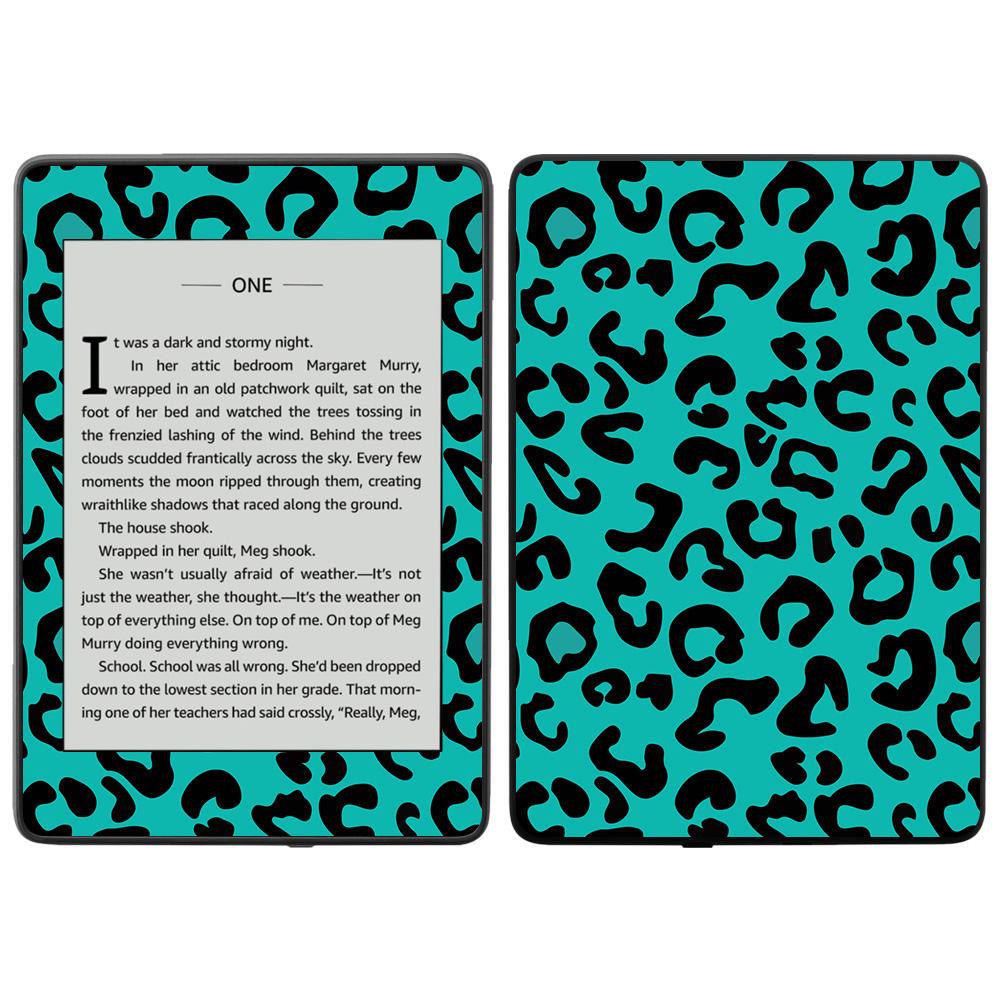 MightySkins CF-AMKPAP18-Teal Leopard Carbon Fiber Skin Decal Wrap for Amazon Kindle Paperwhite 2018 Waterproof Model Sticker - Teal Leopard