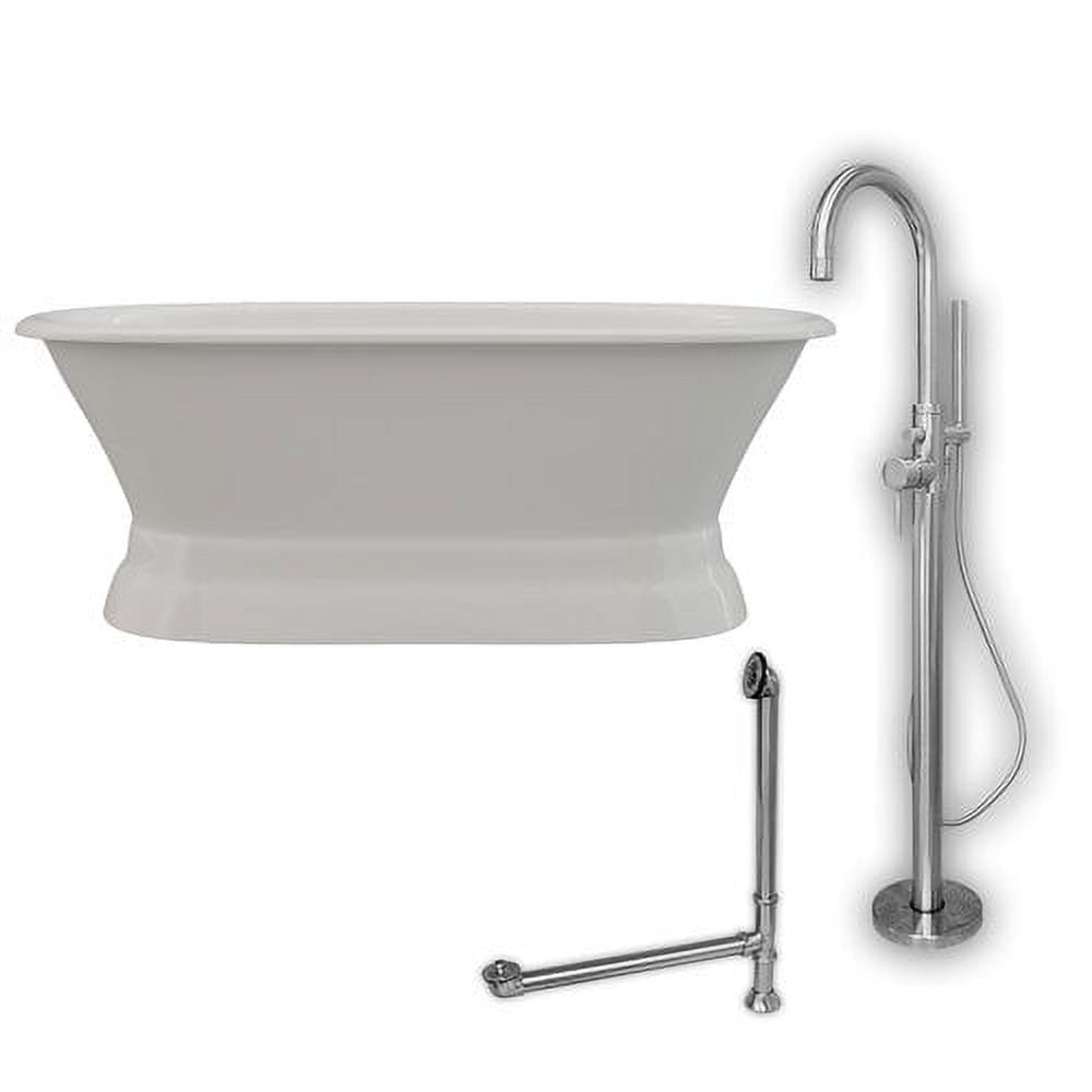 Cambridge Plumbing DE66-PED-150-PKG-CP-NH 66 in. Cast Iron Dual Ended Pedestal Bathtub with No Faucet Drillings & Complete Plumbing - Chrome