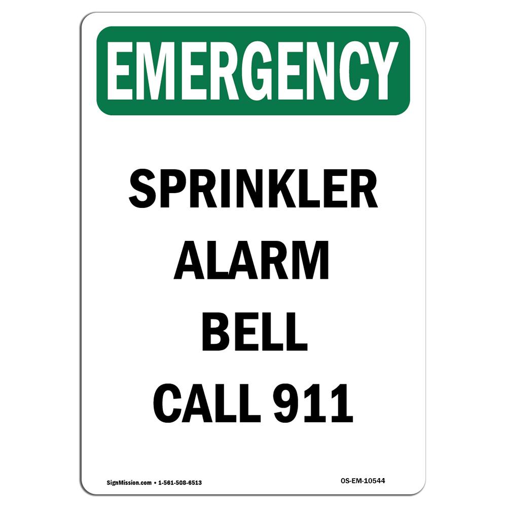 SignMission OS-EM-A-1014-V-10544 10 x 14 in. OSHA Emergency Sign - Sprinkler Alarm Bell Call 911