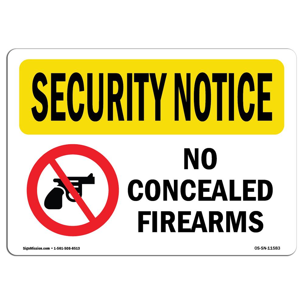 SignMission OS-SN-D-35-L-11583 OSHA Security Notice Sign - No Concealed Firearms