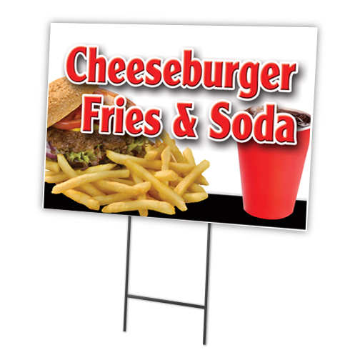 SignMission C-1824-DS-Cheeseburger Fries Soda 18 x 24 in. Cheeseburger Fries Soda Yard Sign & Stake
