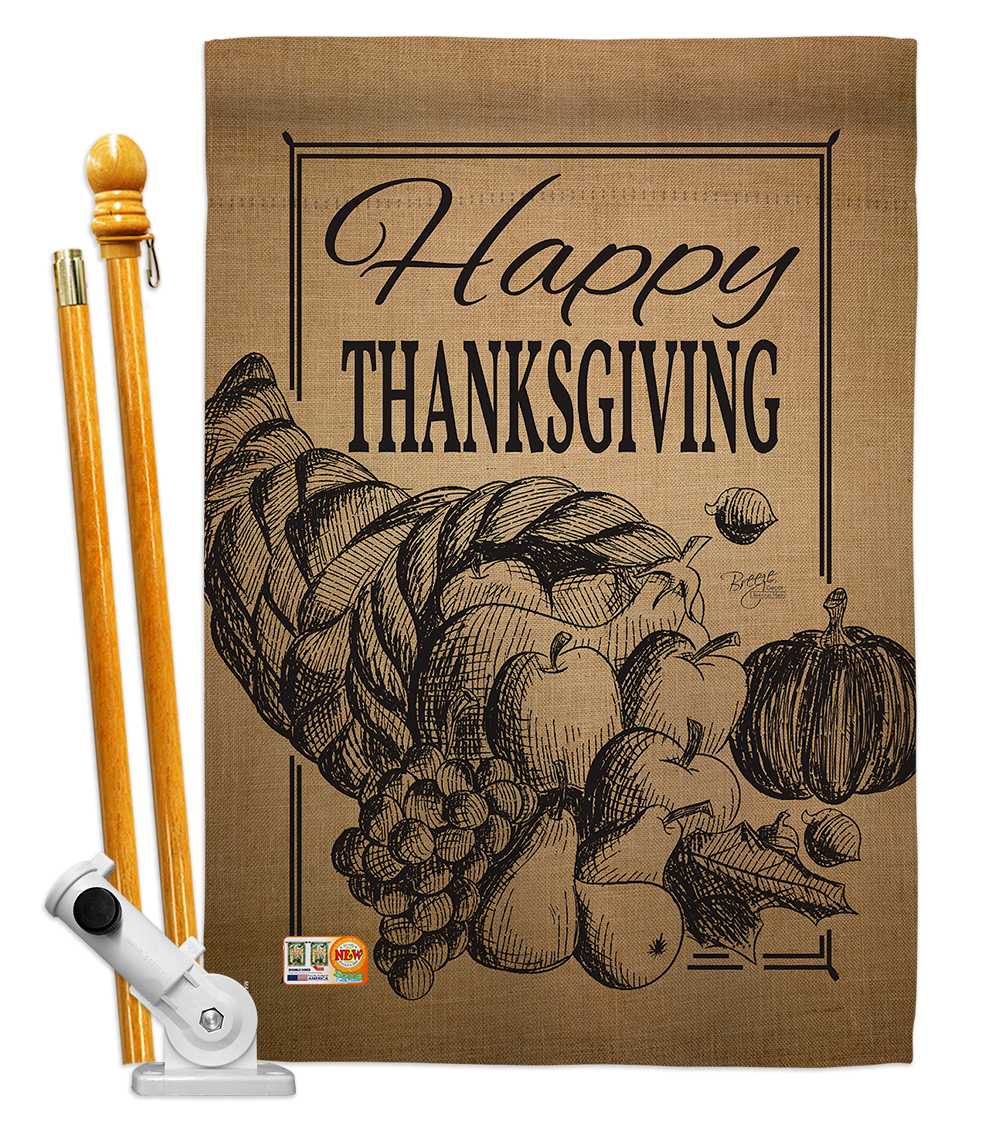 Breeze Decor BD-TG-HS-113054-IP-BO-D-US16-BD 28 x 40 in. Happy Cornucopia Fall Thanksgiving Impressions Decorative Vertical Double Sided Hous