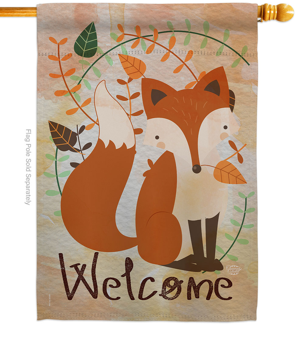 Ornament Collection H191107-BO Welcome Fox Animals Wildlife 28 x 40 in. Double-Sided Decorative Vertical House Flags for Decoration Banner Garden Ya